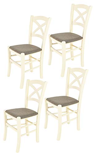 Tommychairs - Set 4 sillas Cross para Cocina y Comedor, Estructura en Madera de Haya Color anilina Blanca y Asiento tapizado en Tejido Color corzo