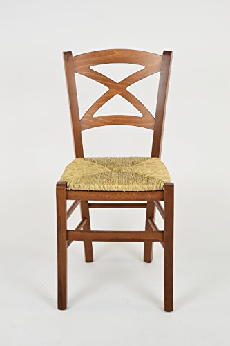 Tommychairs - Set 4 sillas Cross para Cocina y Comedor, Estructura en Madera de Haya Color Nuez Claro y Asiento en Paja