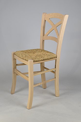 Tommychairs - Set 6 sillas Cross para Cocina y Comedor, Estructura en Madera de Haya lijada, no tratada, 100% Natural y Asiento en Paja