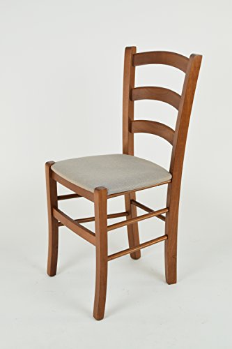 Tommychairs - Set 6 sillas Venice para Cocina y Comedor, Estructura en Madera de Haya Color Nuez Claro y Asiento tapizado en Tejido Color Gamuza