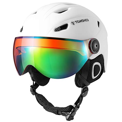 TOMSHOO Casco de esquí, Casco de Seguridad Certificado Esquí Profesional Snowboard Casco de Deportes de Nieve Orejera Desmontable Gafas integradas/Sin Gafas