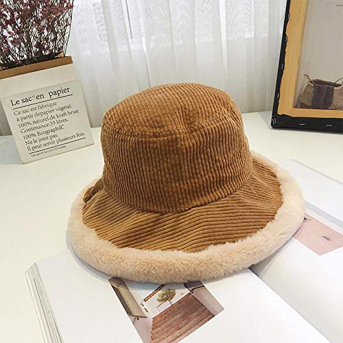 Tony plate Sombrero de Cubo de Pana de Invierno para Mujer Harajuku Elegante Gran ala Ancha Empalme Felpa algodón Panamá Sombrero japonés Coreano Sombrero de Sombra-Rosado