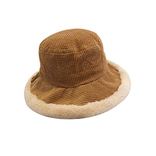 Tony plate Sombrero de Cubo de Pana de Invierno para Mujer Harajuku Elegante Gran ala Ancha Empalme Felpa algodón Panamá Sombrero japonés Coreano Sombrero de Sombra-Rosado