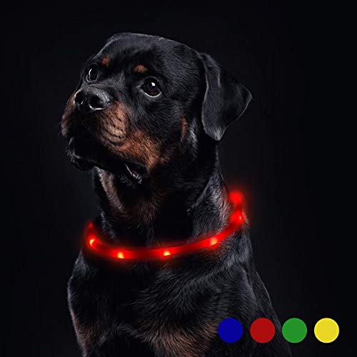 Toozey Luminoso Collares para Perro LED Durante 20 Horas de Luz Continua Impermeable, USB Recargable Cortable Tira de Luz para Collar de Perro de Seguridad Nocturna - 3 Modo (Rojo)