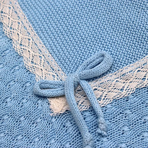 Toquilla para bebé hecha de lana 100% algodón super suave. Diseñada y fabricada en España. Manta de recién nacido de punto calado, ideal para regalo de nacimiento. (Azul)