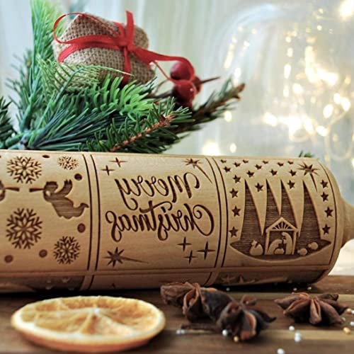 TOSSPER 1 Unid Pin Rodillo Navidad, Rodilizador Masuzada Enfosor Enfoso Madera Símbolos Temáticos Navidad para Hornear Galletas Pasteles