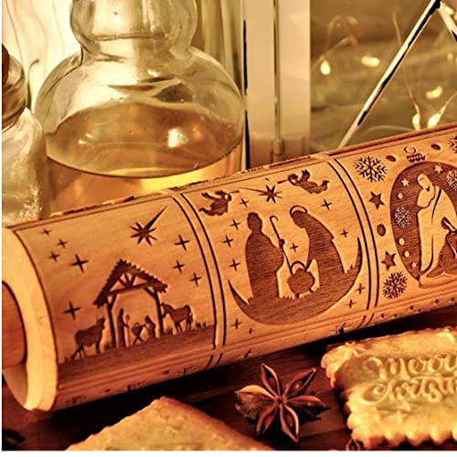 TOSSPER 1 Unid Pin Rodillo Navidad, Rodilizador Masuzada Enfosor Enfoso Madera Símbolos Temáticos Navidad para Hornear Galletas Pasteles