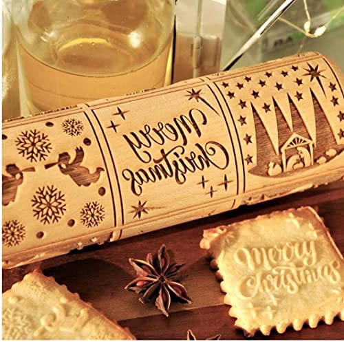 TOSSPER 1 Unid Pin Rodillo Navidad, Rodilizador Masuzada Enfosor Enfoso Madera Símbolos Temáticos Navidad para Hornear Galletas Pasteles