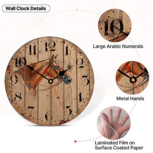 Toudorp Reloj de Pared de 14 Pulgadas Relojes de Pared de Cuarzo silenciosos de Madera con Pilas Números arábigos Reloj de Pared Decorativo para el hogar con diseño de Caballo