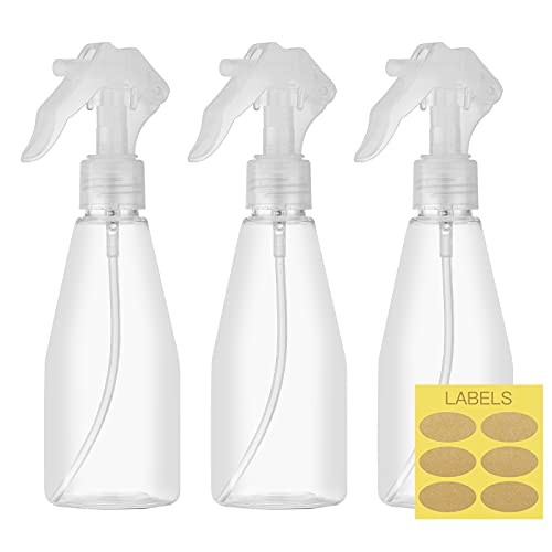 Toureal 200ml Botella de Spray Vacías Plástico (3 Piezas) Pulverizador de Disparo para Agua, Alcohol, Plantas (Transparente)