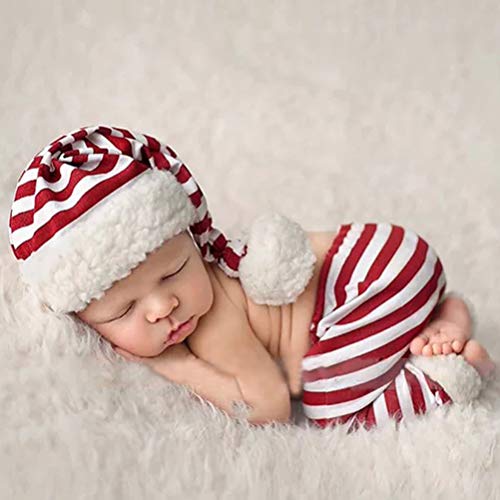 TOYANDONA Traje de Navidad a rayas, pantalones cortos para fotografía recién nacida, accesorios para bebé y niño, conjunto de pantalones de ganchillo para regalo de bebé (rojo oscuro)