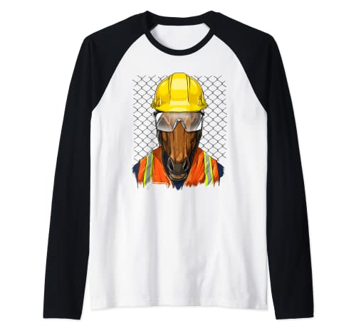Trabajador de la construcción de caballos Granjero Caballo Granja Animal Camiseta Manga Raglan