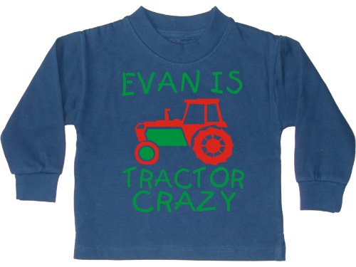 TRACTOR con nombre de personalizado de tu propio CRAZY ' Boys el sudor-camisa con azul marino rojo y verde diseño de impresión (tenga en cuenta la legislación de entrada nombre en la sección correspondiente al)