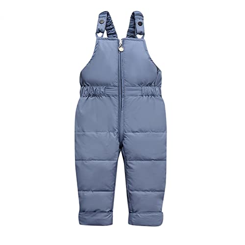 Traje de nieve para niños y niñas, 2 piezas, pantalón con tirantes y chaqueta de plumón con capucha de piel, conjunto de ropa para niños de 1 a 4 años, azul, 110 cm