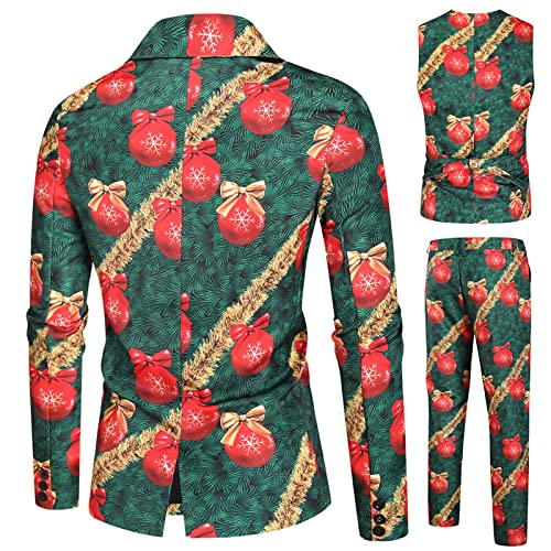 Traje Suit Hombre Chaqueta 3 Piezas Chaqueta Christmas-Chaqueta + Chaleco + Pantalón,Chaqueta con Estampado de Bolsa
