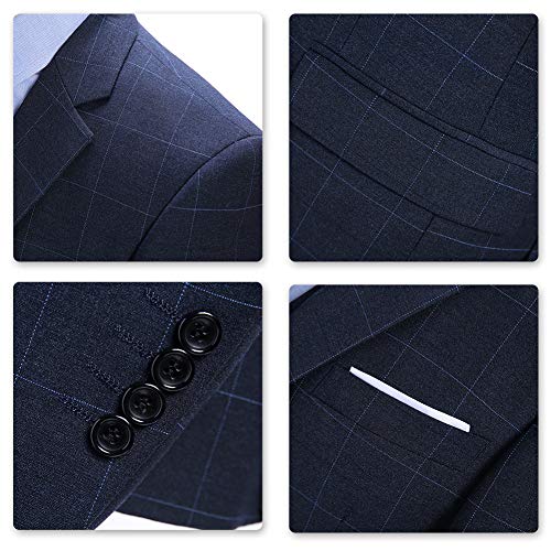 Trajes para hombre 3 piezas Slim Fit cuadros traje azul/negro solo pecho espiga traje vintage esmoquin formal chaqueta de negocios chaleco pantalones