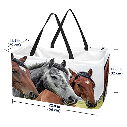 Tres caballos cabeza de caballo animales impresiones 50L bolsas de compras plegable caja de compras bolsa de compras con asas, reutilizable