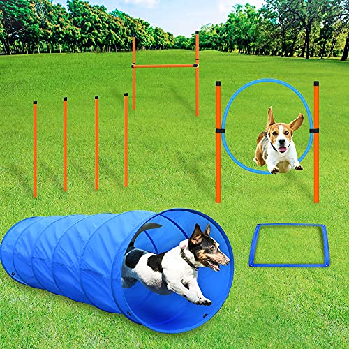 Tresbro Agility - Kit de obstáculo, túnel para perro, bastones de tejido de agilidad, Slalom, anillo salto, entrenamiento al ejercicio al aire libre