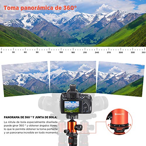 Trípode Cámara GEEKOTO, 195cm Trípode Fotografía Monopie Aluminio con 360° Rótula de Bola Panorámica 1/4" Placa Rápida Liberación y Bolsa de Transporte para DSLR Canon Nikon Sony Cámara