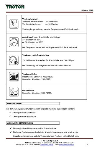 Troton 1 L acrílico Primer 5:1 Blanco 2K 5:1 HS Rellenador imprimación acrílico Ink. Endurecedor