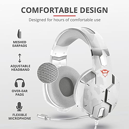 Trust Cascos Gaming GXT 322W Carus Auriculares Gamer con Micrófono Flexible y Diadema Ajustable, Cable de 1 m, para PS4, PS5, PC, Nintendo Switch, Xbox One, Xbox Series X - Blanco Camuflaje