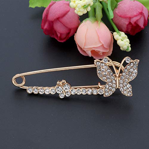 TseenYi Broche de mariposa de moda con diamantes de imitación completos de pezón, delicado collar y alfiler de ropa, joyería para mujeres y niñas