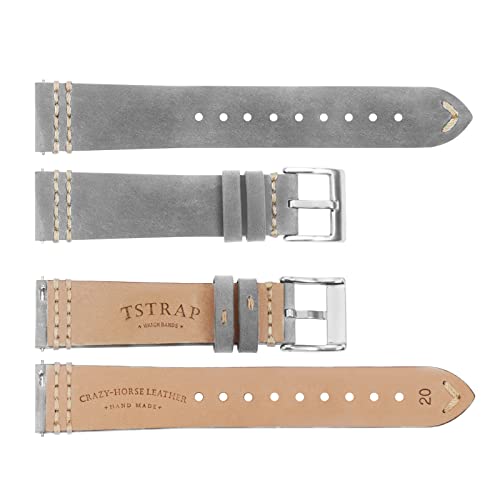 TStrap Reloj Correas Cuero 20mm - Color Gris Suave Liberacion Rapida - Correa De Reloj Deportivo Hombres Mujeres - Relojes Inteligentes Pulsera Cierre Hebilla Plata - 18mm 19mm 21mm 22mm