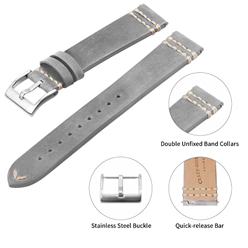 TStrap Reloj Correas Cuero 20mm - Color Gris Suave Liberacion Rapida - Correa De Reloj Deportivo Hombres Mujeres - Relojes Inteligentes Pulsera Cierre Hebilla Plata - 18mm 19mm 21mm 22mm