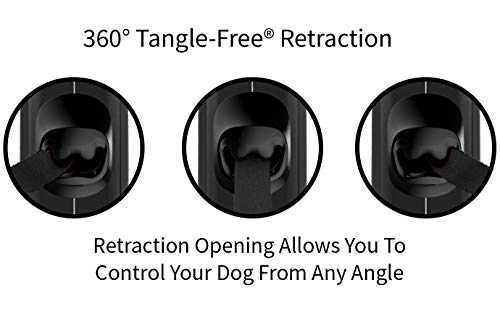 TUG Correa de perro retráctil de 360° sin enredos, resistente para perros de hasta 35 libras; cinta de nailon fuerte de 15 pies; freno con una mano, pausa, bloqueo (pequeño, negro)