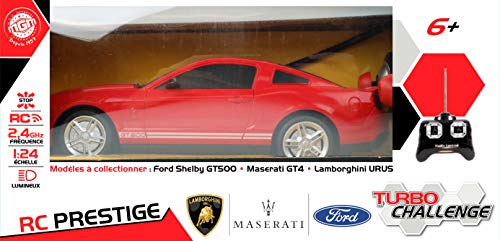 TURBO CHALLENGE Ford Shelby GT 500-Prestige-Rouge-096751 - Coche teledirigido (frecuencia 2,4 GHz), Listo para rotar, Escala 1/24 Pilas no Incluidas, a Partir de 6 años, 96751, Color Rojo