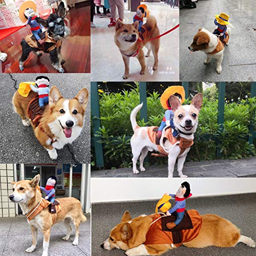 TVMALL Disfraz de perro Mascota Disfraz de Jinete de Vaquero Divertido Disfraz de Jinete de Perro con Ropa de Muñeco y Sombrero para Fiesta Halloween Cosplay - regalo ideal para tu mascota (XL)
