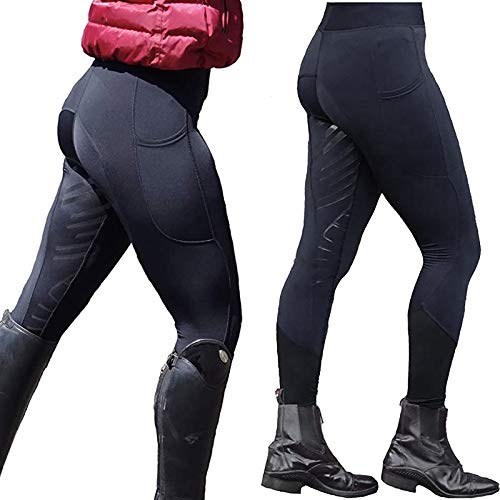 TYTUOO Mallas de silicona para mujer, con agarre suave, para montar a caballo, gimnasio, yoga, pantalones equinos y ventilados, pantalones de jodhpurs activos, C-negro, XL