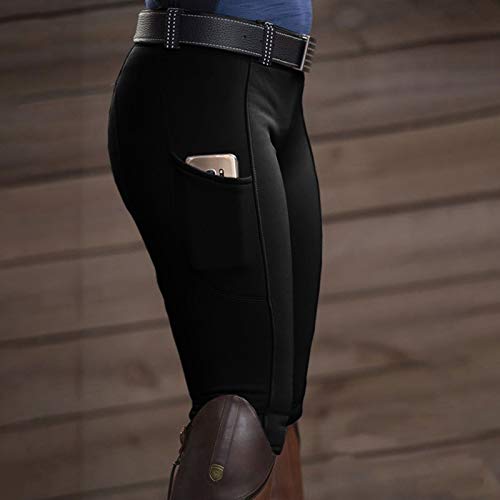 TYTUOO Medias de equitación para mujer ecuestre equitación Soft Elastic Jodhpurs Pantalones de equitación Pantalones de yoga ventilados con bolsillos, A-negro, XL
