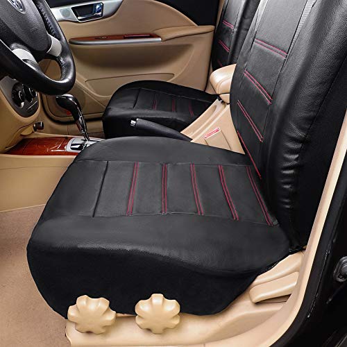 Udpomb Fundas universales para asientos delanteros de coche, impermeables, compatibles con airbag, material seguro, piel sintética, diseño de línea roja, 4 estaciones