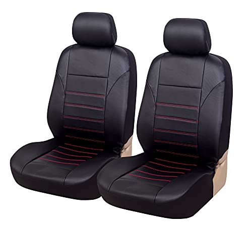 Udpomb Fundas universales para asientos delanteros de coche, impermeables, compatibles con airbag, material seguro, piel sintética, diseño de línea roja, 4 estaciones