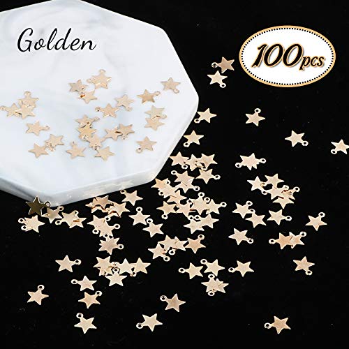 UFLF 100pcs Dijes Estrellas Colgantes Encantos Dorado Mini Colgantes Bisutería Accesorios Tibetana para Pulsera Collar DIY Pendientes Joyería 6 * 8mm