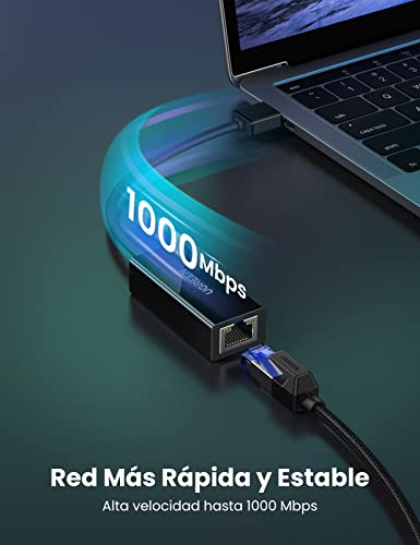UGREEN Adaptador de Red USB 3.0 a Gigabit Ethernet, Adaptador USB a Ethernet RJ45 a USB Tarjeta de Red 1000Mbps Compatible con Consola Switch, Xiaomi Mi Box S/3/2, Macbook, Surface Pro, Raspberry Pi4