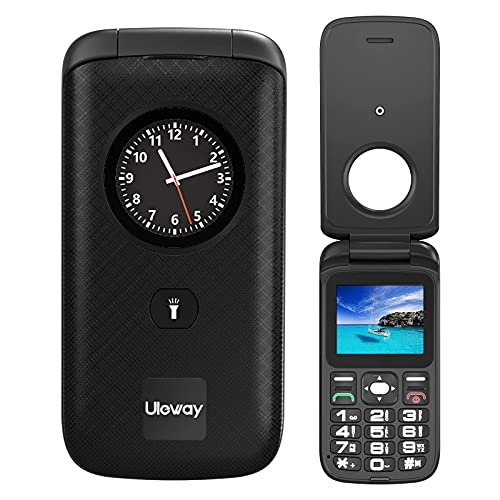 Uleway Teléfono Móvil con Tapa para Personas Mayores Dual SIM Telefono Móvil Basico con Teclas Grandes, Alto Volumen, Botón SOS, Recargable Batería, Fácil de Usar para Ancianos y Niños (Negro)