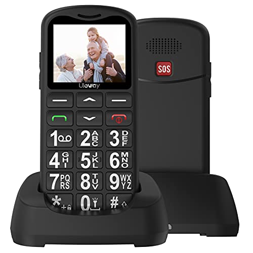 Uleway Teléfonos Móviles para Mayores con Teclas Grandes Fácil de Usar Celular para Ancianos con SOS Botón, Cámara, Base de Carga, Doble SIM Senior Telefonos Basicos (Negro)
