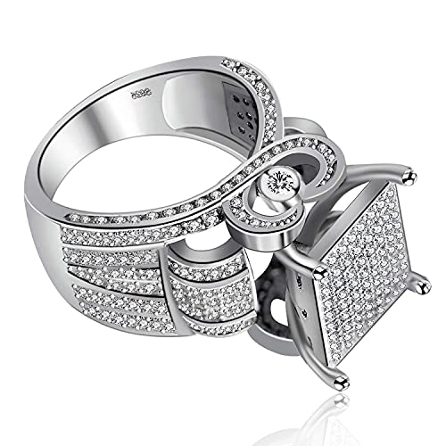 Uloveido Platinum Plated Big Square Cocktail Party Anillos, Redondo Claro CZ Anillo de aniversario de bodas de diamante simulado para mujer (Tamaño 9) RA0221