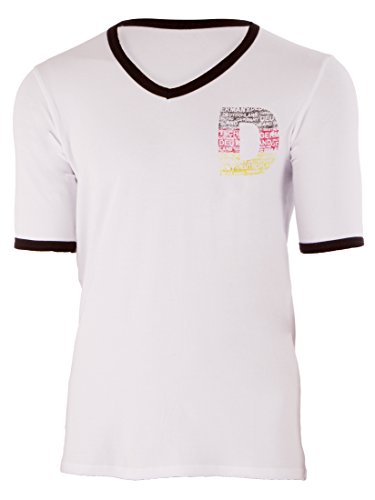 Ultrasport Deutschland 2014 - Camiseta para Hombre, diseño Retro con Letra D y Bandera de Alemania Blanco Blanco/Negro Talla:Large