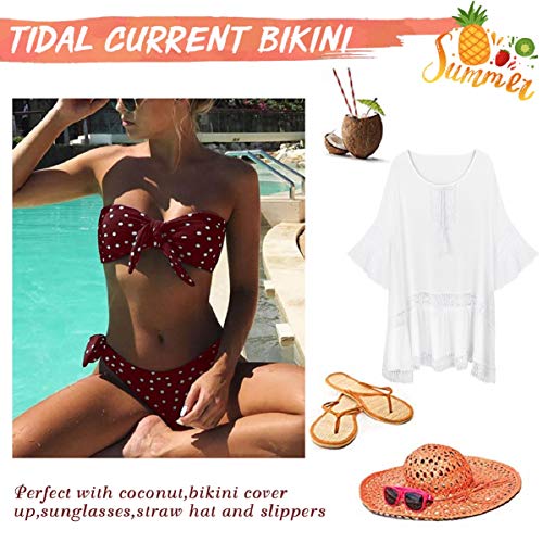 UMIPUBO Conjuntos de Bikinis para Mujer Top de Tubo de Lunares Acolchado de Dos Piezas Bikini Triangular Cintura Alta Cuello Halter Sin Tirantes Push Up Traje de baño Traje de baño Vacaciones Playa