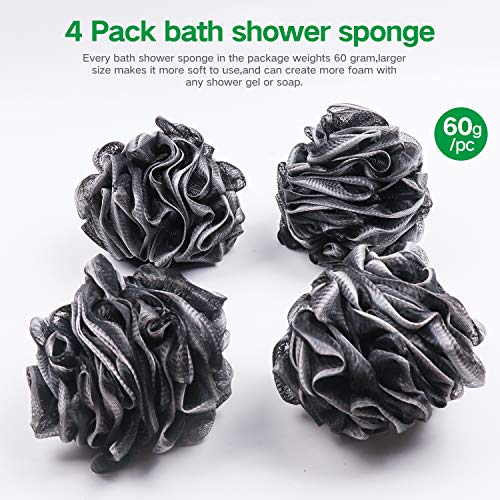 Umitive Esponja de ducha de baño, 4Pcs de cepillo de exfoliación corporal de malla negra de esponja, esponja de esponja de piel limpia para bañarse, cómoda y suave