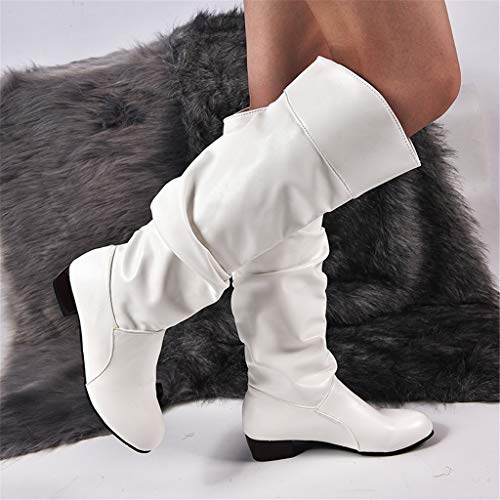 UMore Botas Altas Invierno Mujer, Botas de Nieve Caña Ancha Zapatos Mujer Cuña Planos Sintética Peluche Jinete Bajo Cómodos Peludas Calentitas 2021