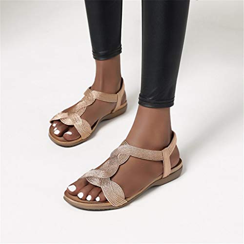 UMore Jeans Flat Sandal, Sandalias Punta Cerrada Mujer Sandalias Planas de Verano para Mujer Tanga Bohemia