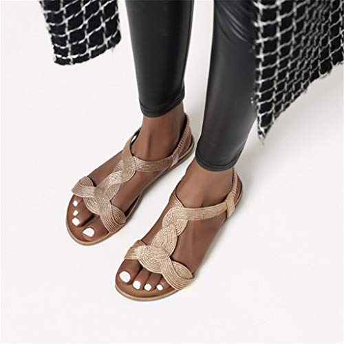 UMore Jeans Flat Sandal, Sandalias Punta Cerrada Mujer Sandalias Planas de Verano para Mujer Tanga Bohemia