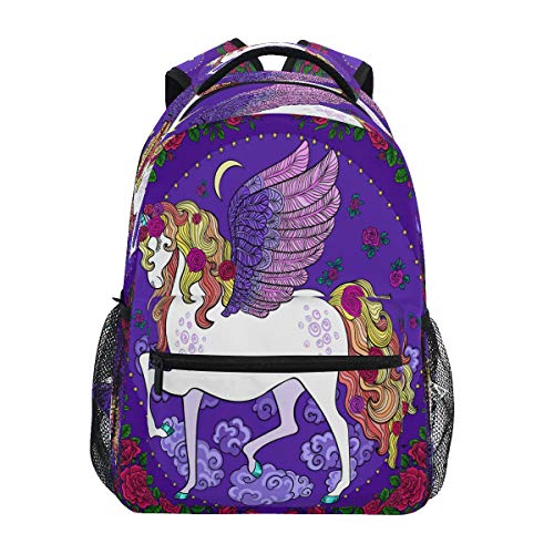 Unicorn Pony Horse - Mochila para la escuela, diseño de caballo y flores, color morado