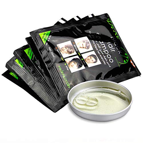 UniM Champú de tinte de cabello negro instantáneo con ingredientes naturales semipermanentes, fácil de usar, de larga duración, ingredientes naturales (paquete de 10), color negro