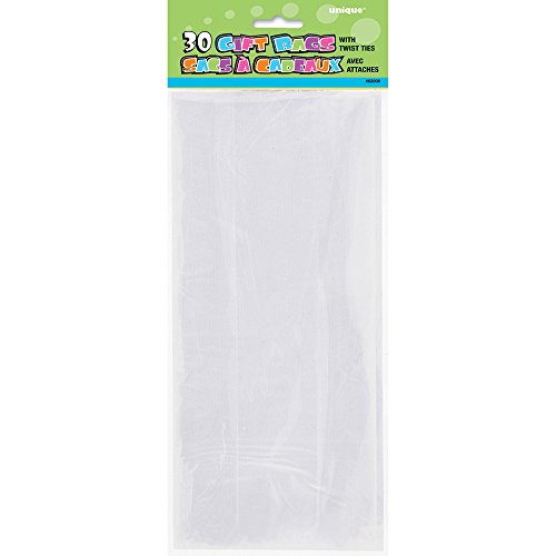 Unique Party 30 bolsas de regalo de celofán, color transparente, paquete de 10 (62008)