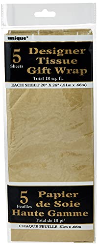 Unique Party-Paquete de 5 hojas de papel de seda, color oro metalizado, (6140)